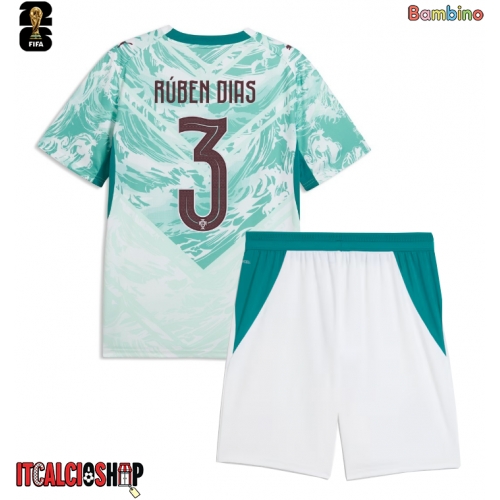 Portogallo Ruben Dias #3 Seconda Maglia Bambino Mondiali 2026 Manica Corta (+ Pantaloni corti)